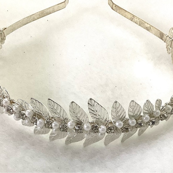 Silver Rhinestones Pearl Headbands Wedding Bride - Picture 2 of 5